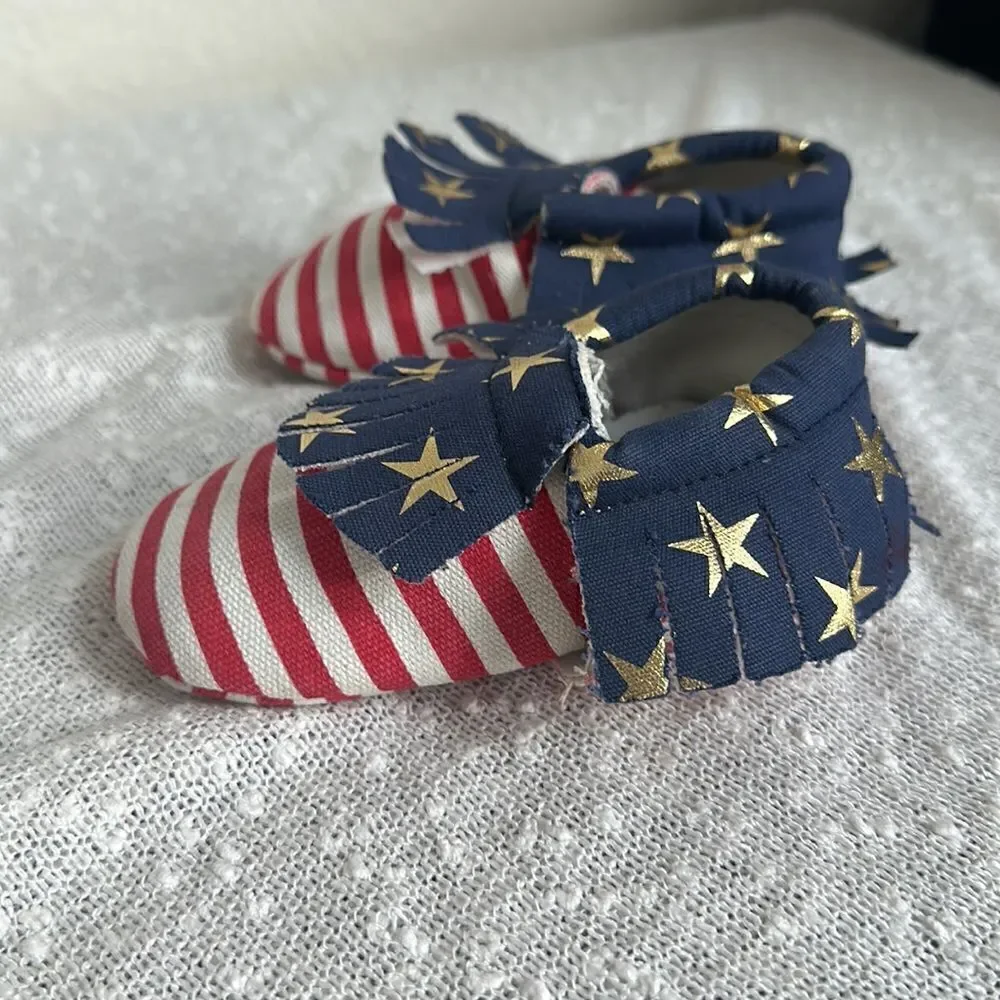 4th of July Red White & Blue Fringe Mocassins Shoes size 5